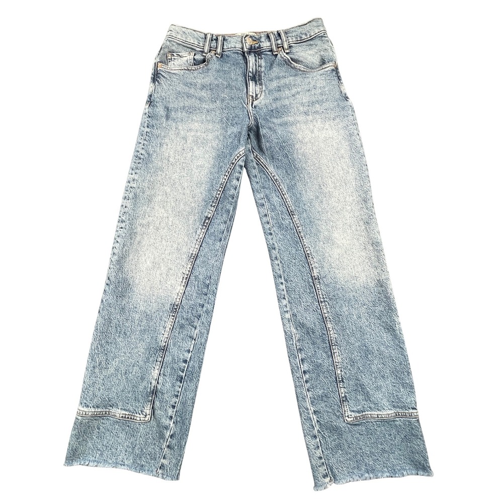 Free People We The Free Womens 27 Risk Taker Acid Wash Raw Straight Jeans FLAW